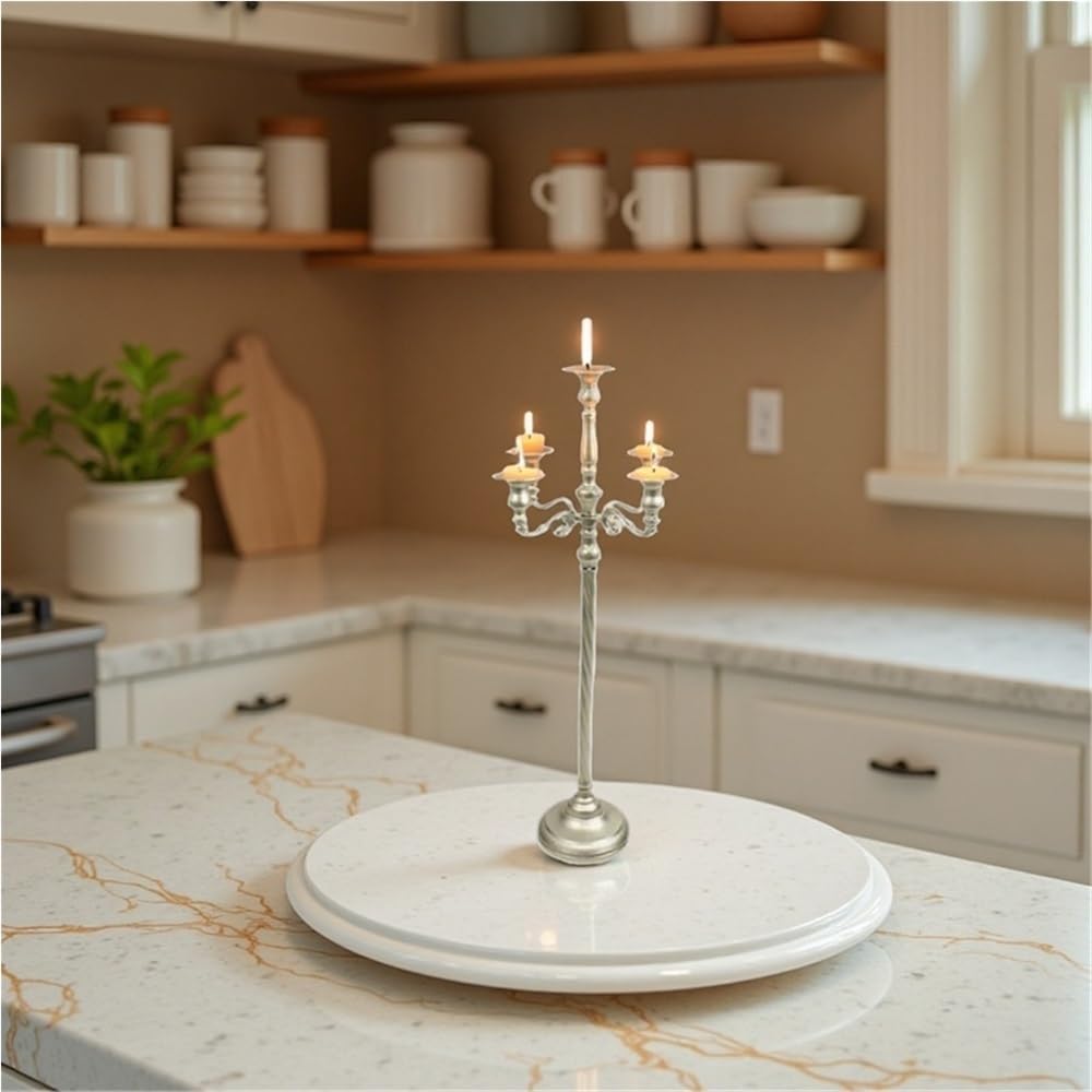 Metal Candelabra for Home Decor, 5-Candle Candle Holders, Gold Candlestick Holders, Tall Candelabras Use in Restaurant, Party and Wedding(Silver,Medium)