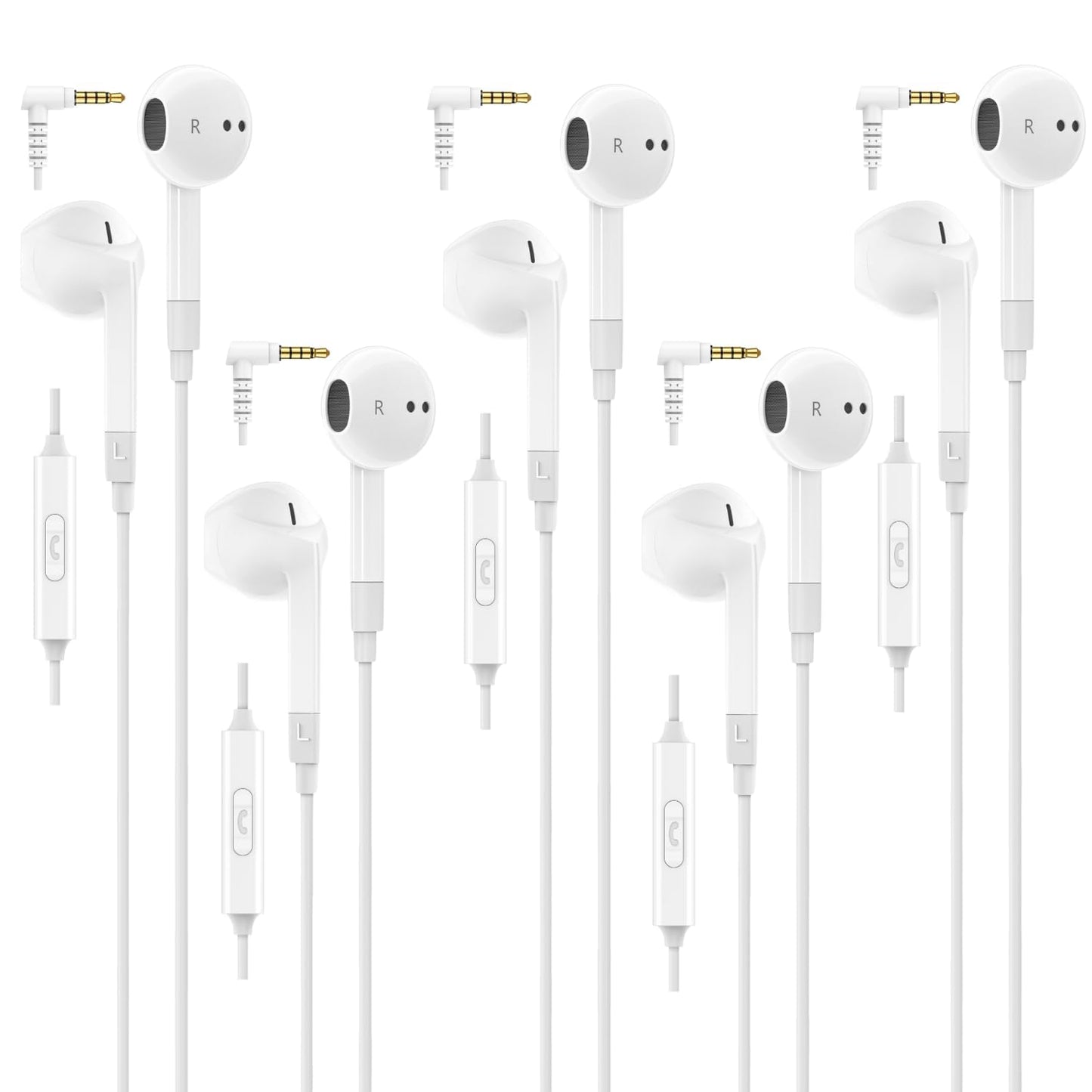 LUDOS FEROX 5 Pack Wired Earbuds in-Ear Headphones, 5 Year Warranty, Earphones with Microphone, Noise Isolation for 3.5mm Jack Ear Buds for iPhone, Samsung, Computer, Laptop, Kids, School Students