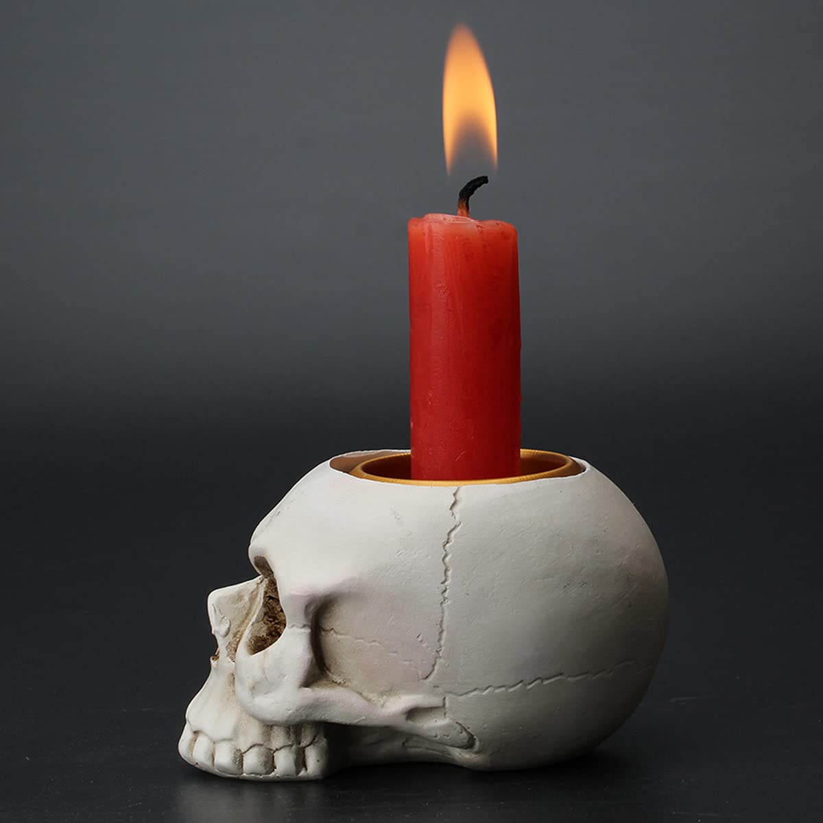 UnionKK Pack of 2 Halloween Decorative Skull Candlestick Holder Resin Skeleton Candle Holder Home Bar Decoration (White 2PCS)