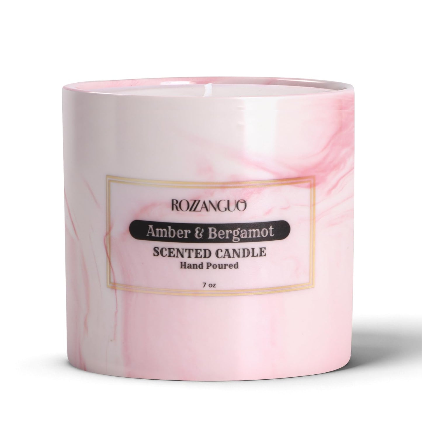 Rozzanguo Luxury Marble Jar Scented Candle | Women Men | Non Toxic 100% Natural Coconut & Soy Wax Blend Cotton Wick | Hand Poured Highly Scented Long Lasting (Amber & Bergamot, 7 Ounces)