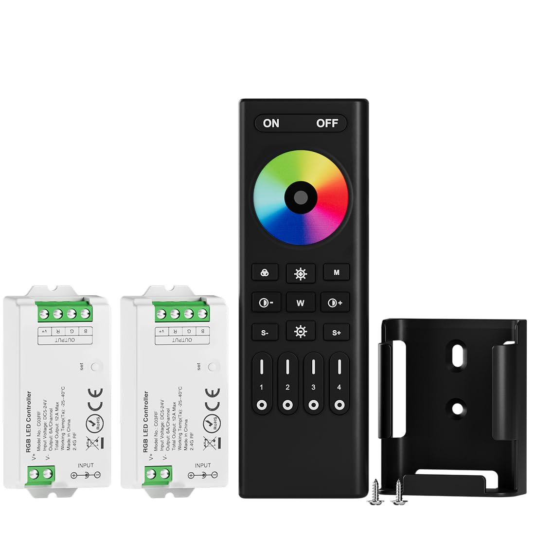BTF-LIGHTING 5050SMD FCOB COB Dimming RF 2.4GHz Wireless Remote RC01RFB &4PCS C01RF Tuya Controller Kit 4 Zones Group Control PWM Single Color (+V -V) 2pin LED Neon Rope Light DC5V DC12V DC24V