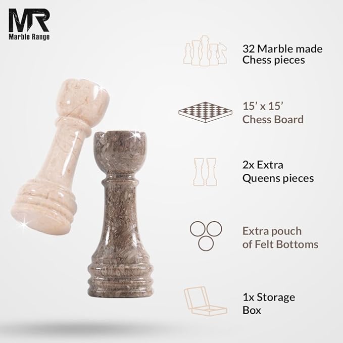 Marble Chess Set for Adults 15 Handmade Oceanic &amp Verona Board Game with 32 Chess Pieces 2 Extra Queens &amp Storage Box Luxury Travel Game – Elegant Home Décor