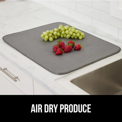GORILLA GRIP Ultra Water Absorbent Microfiber Dish Drying Mat, Quick Dry Thick Mesh, Slip Resistant Pad for Sink Dishes or Under Rack, Kitchen Counter Accessories, 16x18, Machine Wash Mats, Gray