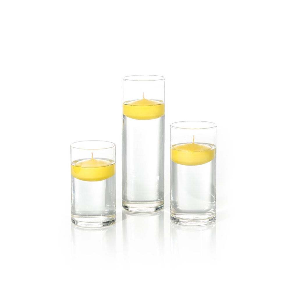 yummi Set of 18 Floating Candles and Cylinder Vases - Bright Yellow