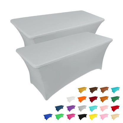IVAPUPU 2 Pack 6FT Table Cloth for Rectangular Fitted Events Stretch Grey Table Covers Washable Cover Spandex Tablecloth Protector for Party, Wedding, Cocktail, Banquet, Festival