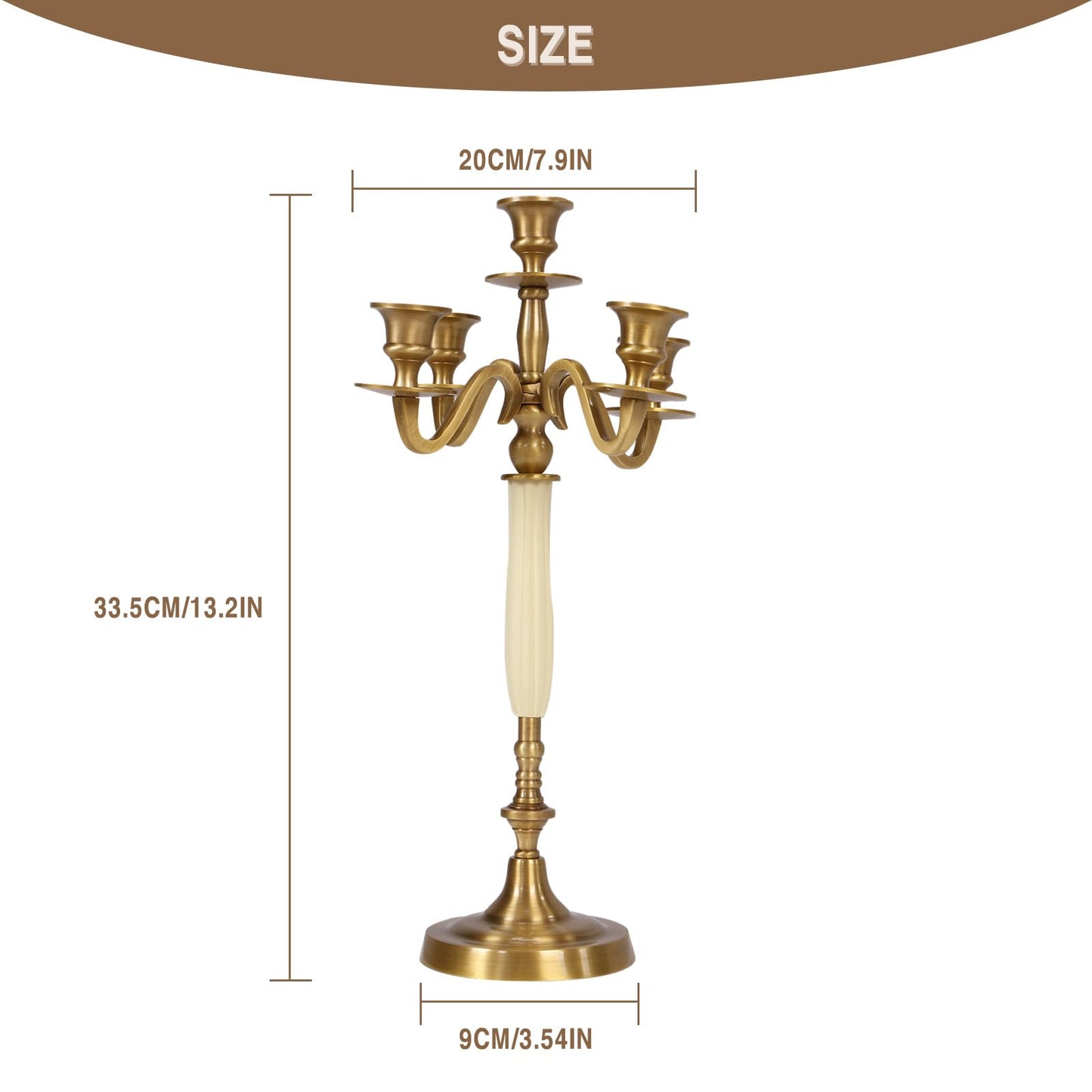 5 Arms Brass Plated Metal Candelabra Candle Stand Candlestick Holder for Wedding Dining Table Christmas Party and Indoor Home Decoration