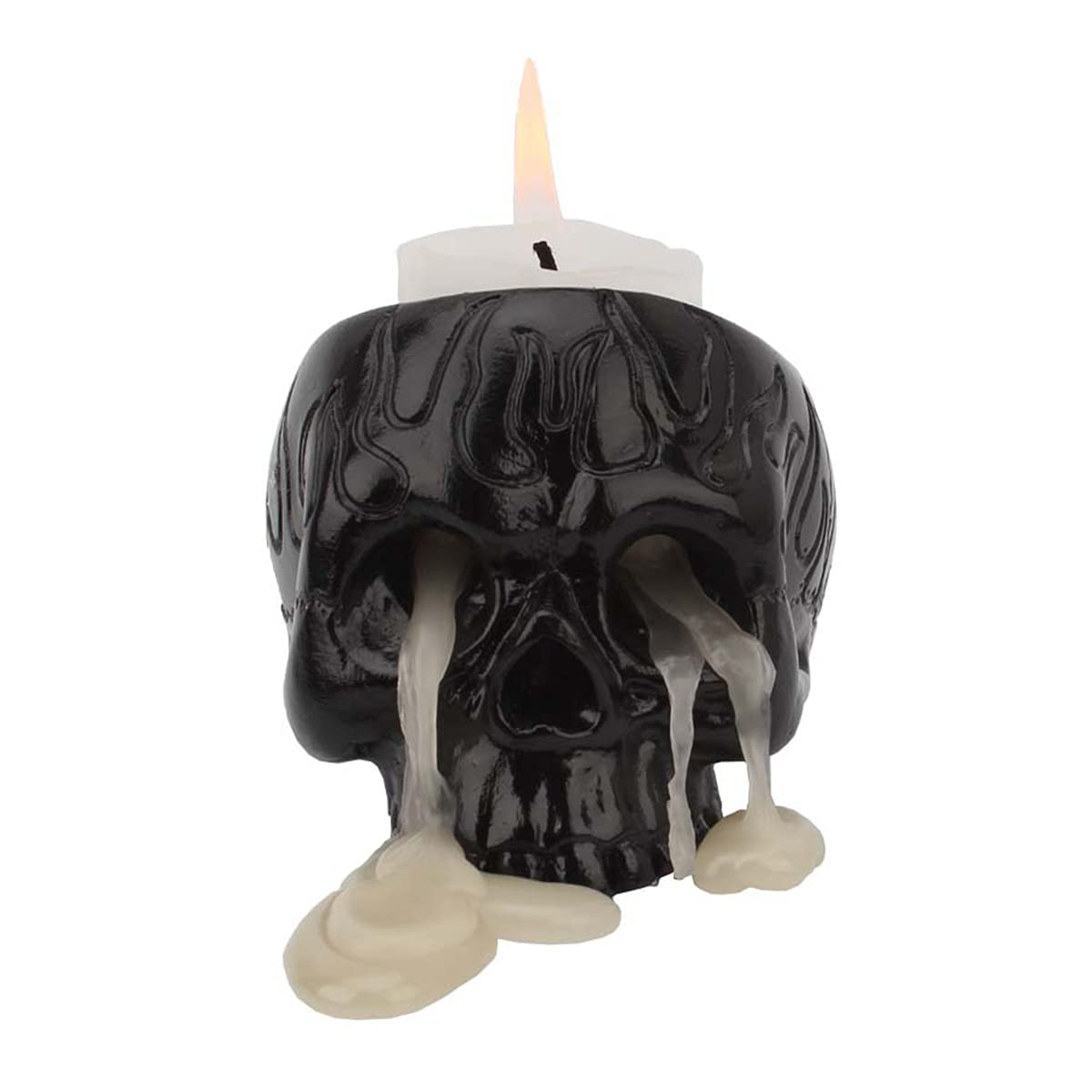 UnionKK Pack of 2 Halloween Decorative Skull Candlestick Holder Resin Skeleton Candle Holder Home Bar Decoration (Black 2PCS)