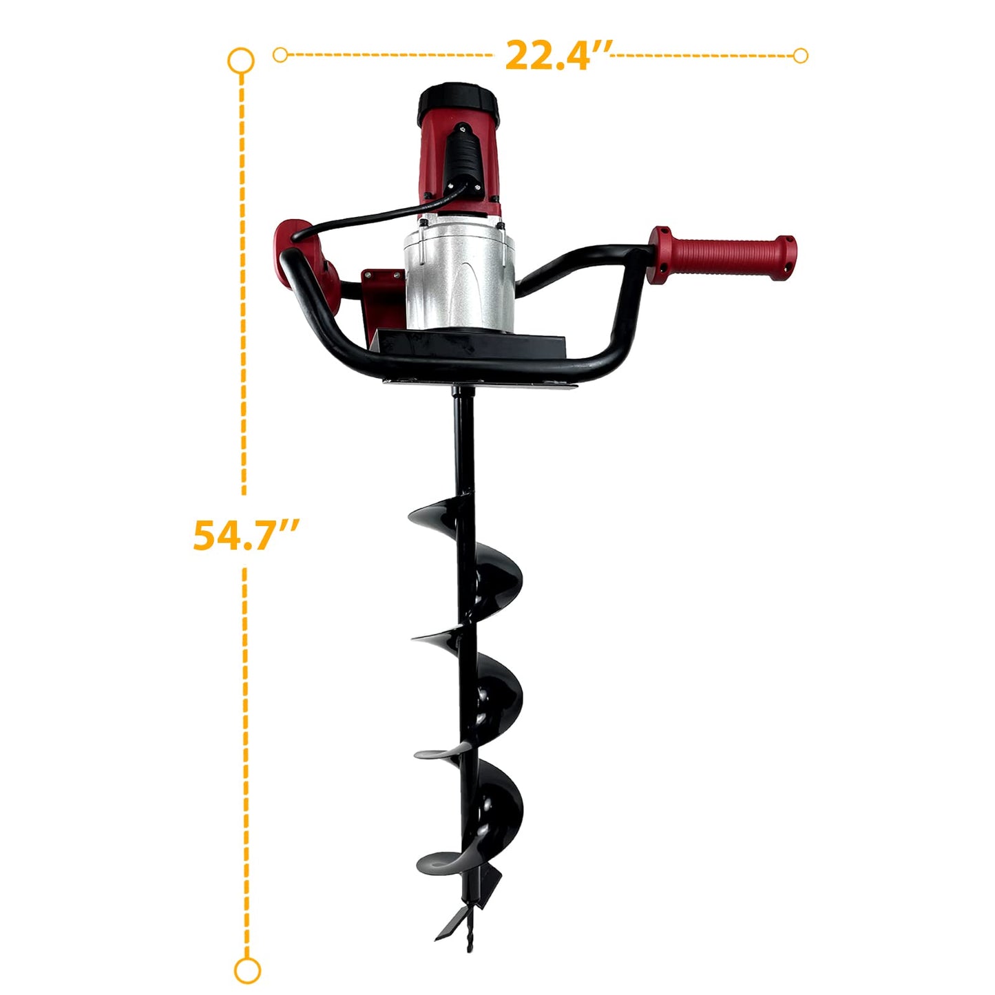JACKCHEN 1500W Electric Post-Hole Digger with 6-Inch Auger Bit, Earth Auger Drill, Auger Bit Earth Auger, Ideal for Post Hole Digging, Drilling, Tree Planting, Red