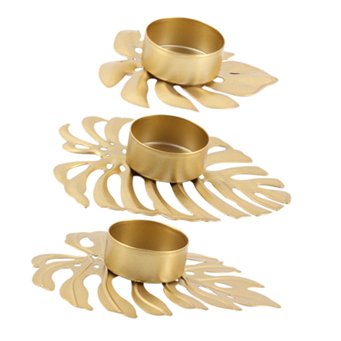 GLSTOY 3pcs Metal Leaf-Shaped Votive Candle Holders Sturdy Iron Tealight Holders for Desktop Ornament Decorative Palm Leaf Design for Home Bar Restaurant for Halloween and Festive Decor