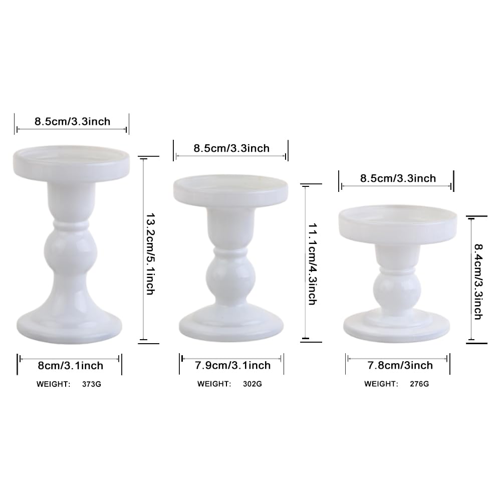 BTGLLAS 6-Piece Set of White Glass Candlestick, Crystal Candlestick Holder Holder and Conical Candle, Christmas Candle Holder Decoration, Family Living Room Wedding Candle Holder (white2sets)