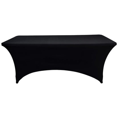 ZarzaaSik 6-Pack 8ft Black Spandex Table Covers for Rectangle Folding Tables - Washable Elastic Tablecloth - Ultimate Fitted Table Protector for Birthday Parties, Trade Shows, Banquet