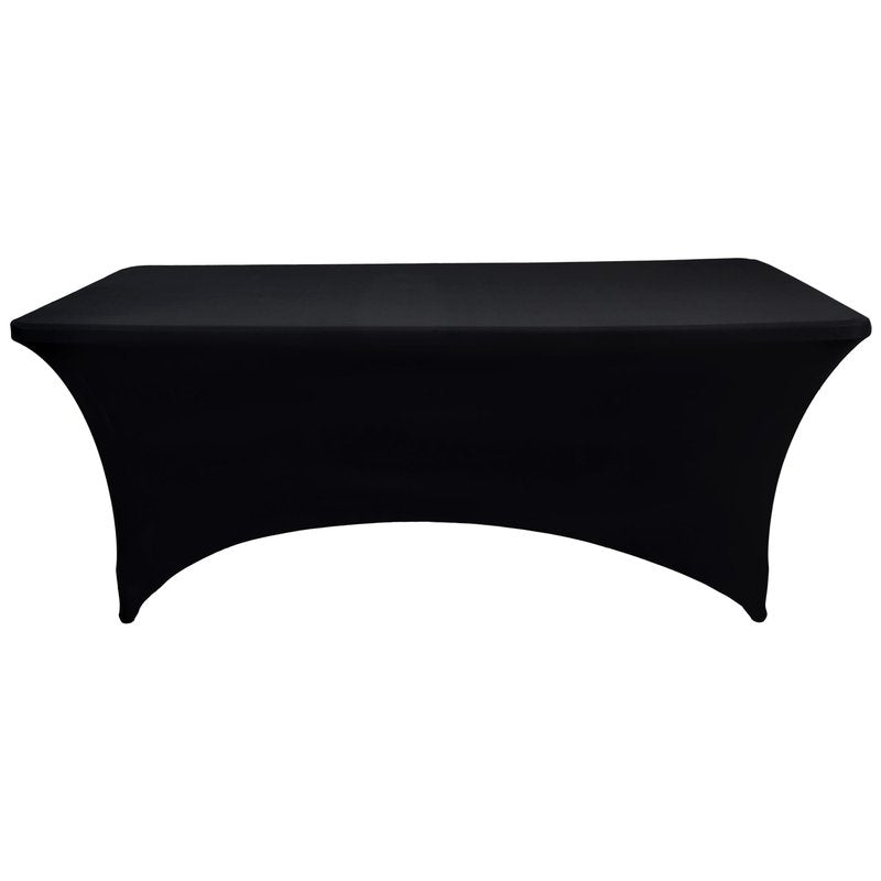 ZarzaaSik 6-Pack 4ft Spandex Black Table Covers for Rectangular Folding Tables - Wrinkle Resistant Stretch Tight Table Cloths - Ultimate Fitted Table Protector for Parties, Trade Shows, and Wedding