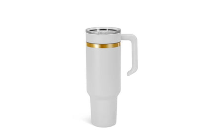 makerflo 40 oz Gold Electroplated White Powder Coated Tumbler with Lid and Straw, Handle Sold Separately, Ideal for Craft and Personalization (Laser Engraving, UV DTF, Epoxy, and Vinyl) – Pack of 25