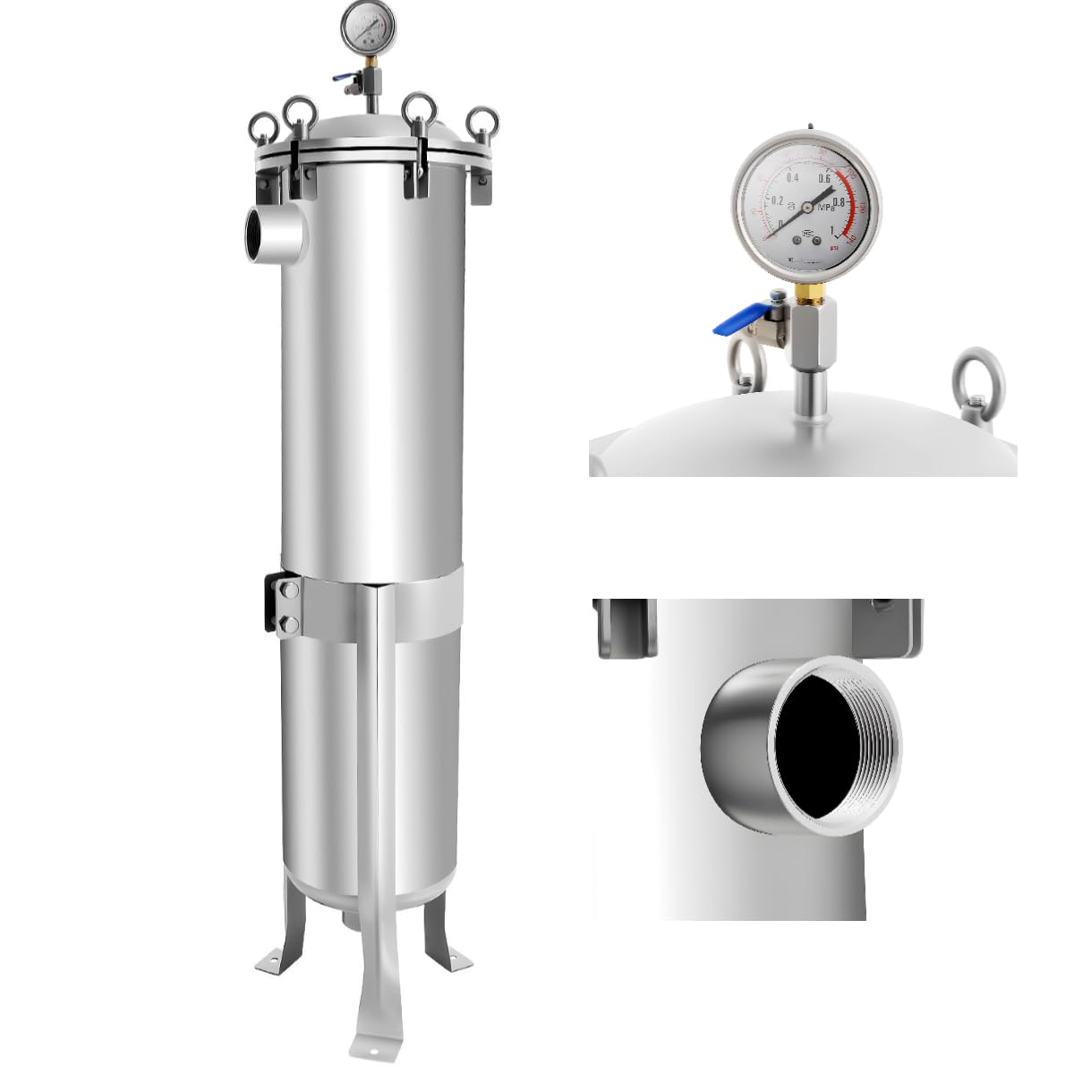 2" NPT Stainless Steel Bag Filter w/Mesh 150PSI Multi-Purpose Bag Filtering Equipment Heavy Duty Industrial Sock Filter Housing Bag Water Filter Purification Equipment