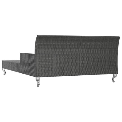 JHQHSM Black Rattan 2-Person Garden Sun Bed with Cream White Cushions, Outdoor Sun Lounger for Patio