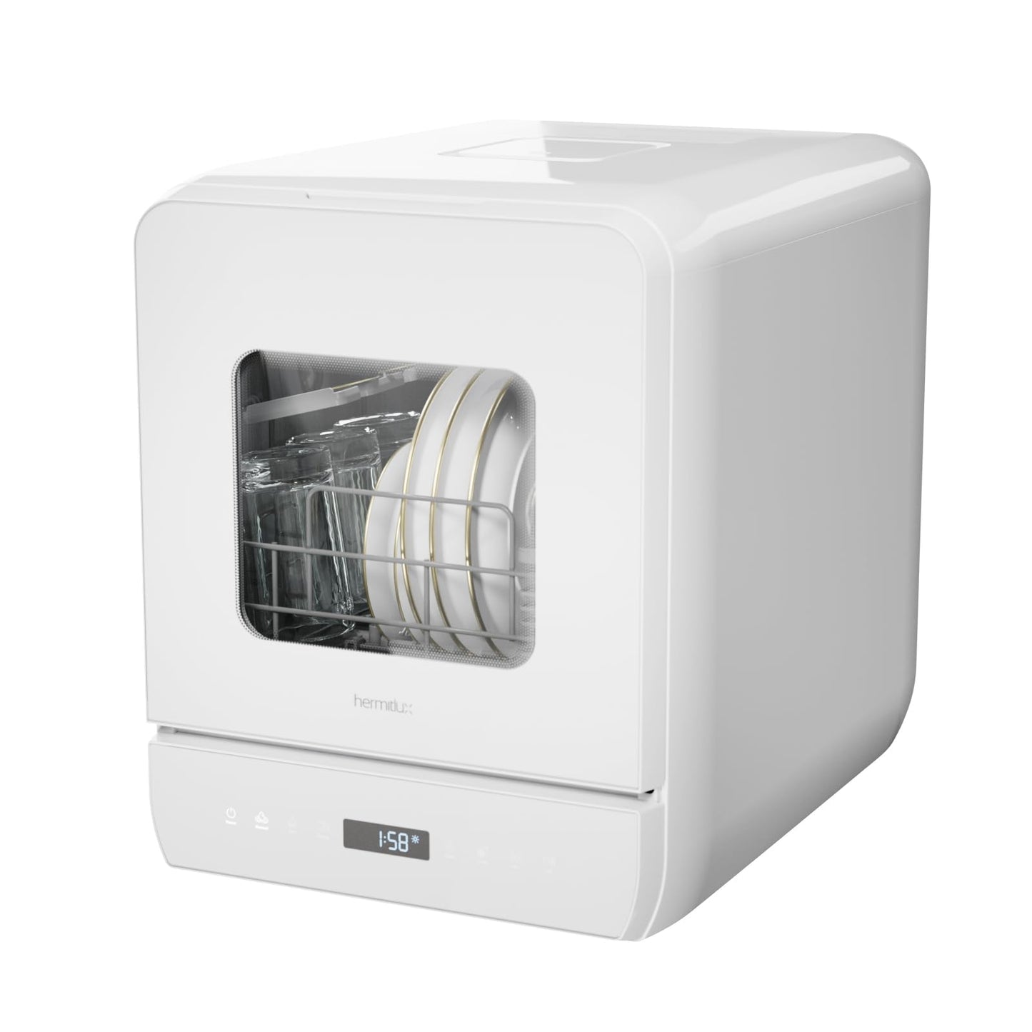 Hermitlux Countertop Dishwasher, 6 Wash Programs Slim Size Portable Dishwasher