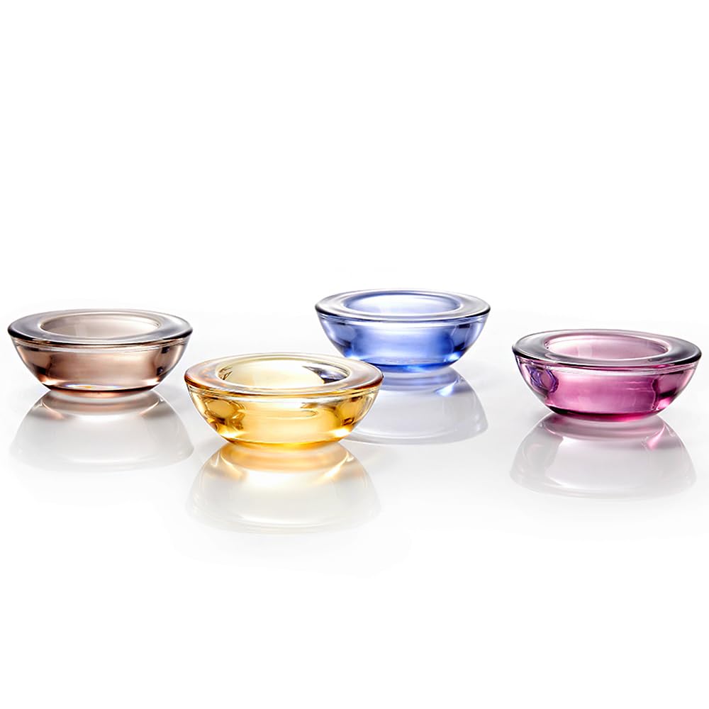 ELIVIA Blue Tealight Candle Holders - Set of 12, Round Chunky Glass Candle Holder, 3" Diameter - CH01 - Water Blue