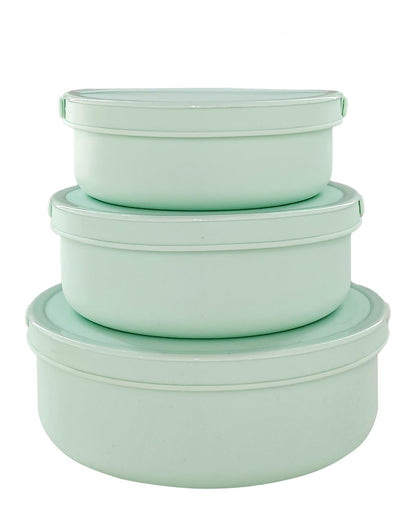 DGitaor Silicone Food Storage Containers Bowl, Set of 3 Reusable Silicone Bento Lunch Box Containers with Lids (17oz, 25oz, 42oz) Dishwasher, Microwave and Freezer Safe Mint Green