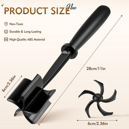 ZASZO Meat Masher, Ground Beef Chopper Tool with 5 Curve Blades & Ergonomic Non-Slip Handle, Nylon Hamburger Smasher Tool Heat Resistant Non Stick(Black)
