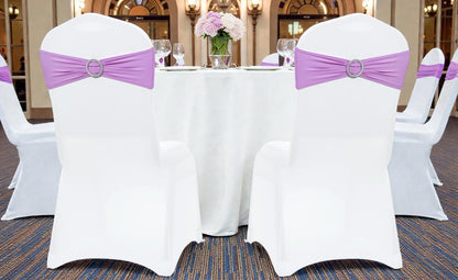 MDS Premium Stretch Spandex Chair Sashes - Pack of 50 Light Purple Covers with Buckle Slider for Weddings & Events