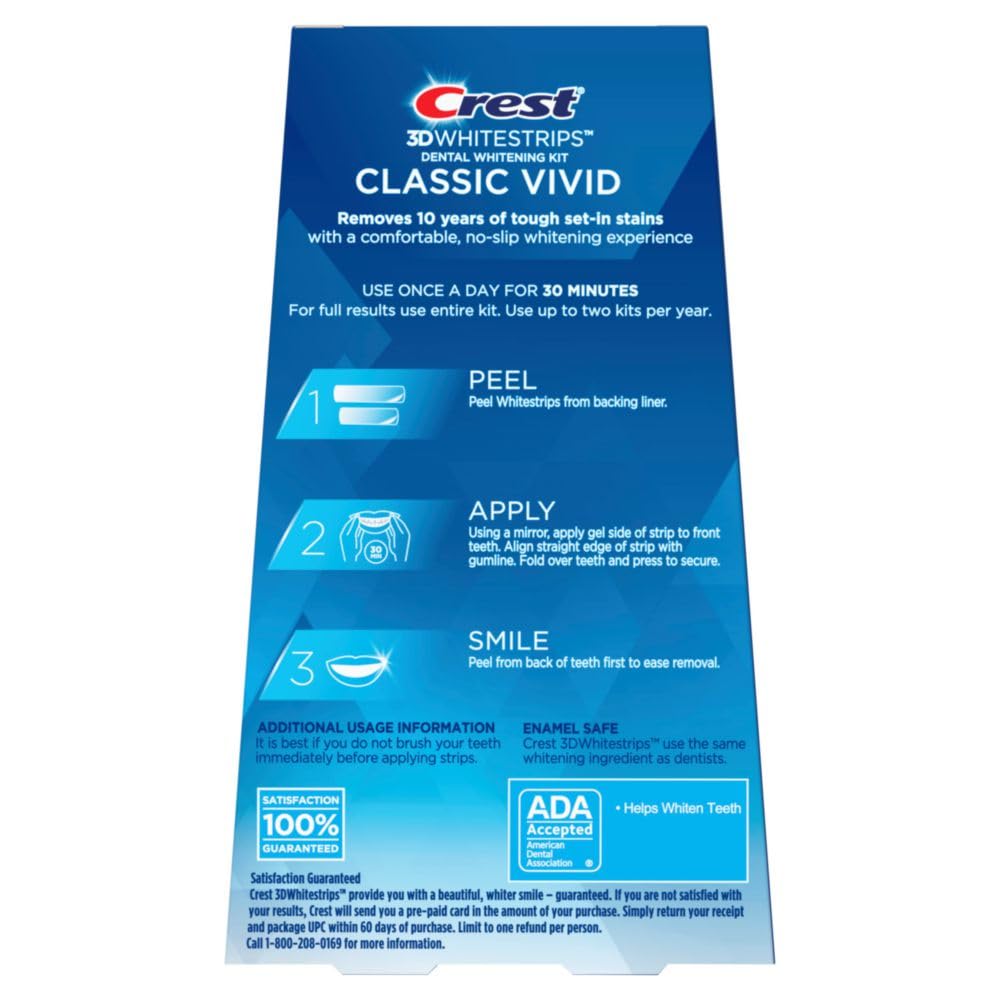 Crest 3D Whitestrips, Classic Vivid, Teeth Whitening Strip Kit, 20 Strips (10 Count Pack)