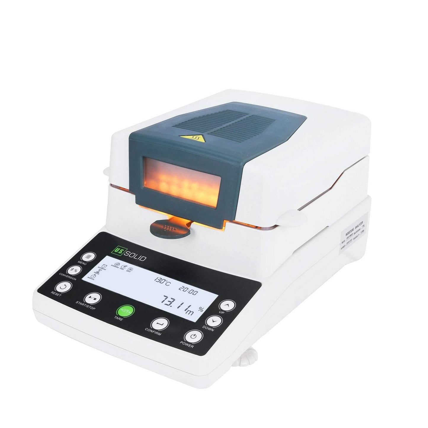 U.S. Solid Moisture Analyzer - 110g Capacity, 1mg Readability, 0.01% Accuracy, 40-199°C Drying Range, 90 mm Pan w/ 50 Dishes, Moisture Balance with RS232 for Lab, Research, Food & Industrial Use