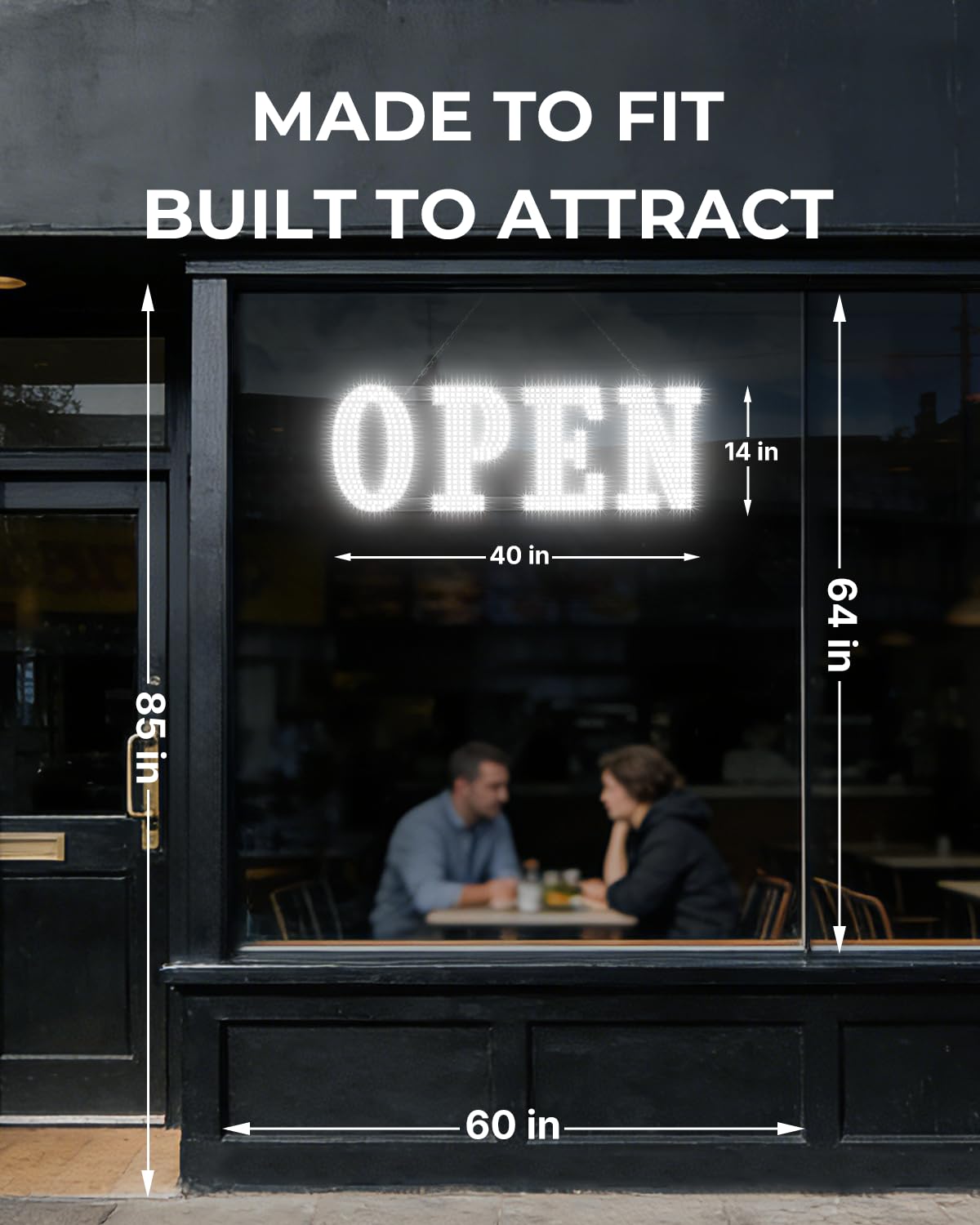 Open Sign for Business, 40"x14" Jumbo Open Sign with Timer and Remote Control, Dynamic Light Modes Led Signs for Storefront Window Bar Salon Cafes Retail Shops White