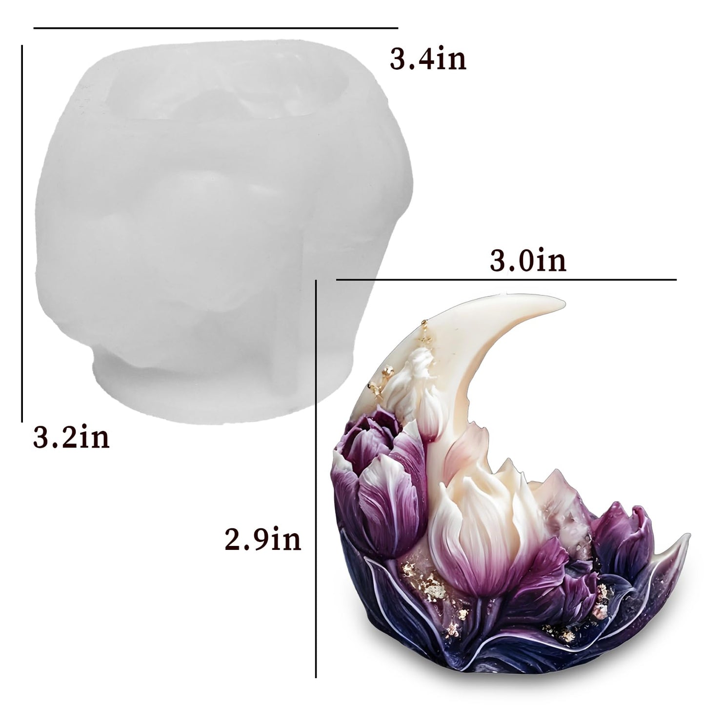 Wehous Moon Flower Candle Soap Mold, 3D Elegant Moon Tulip Silicone Molds for Epoxy Resin Concrete, Unique Floral Cake Chocolate Candle Soap Wax Clay Art Craft Mould DIY Wedding Party Decor