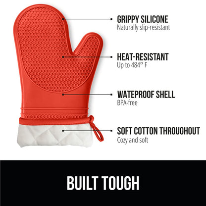 GORILLA GRIP BPA-Free Soft Silicone Oven Mitts and Pot Holders Sets, Heat Resistant Waterproof Cooking Gloves, Thick Cotton Lining, Flexible Gripping for Baking Grilling, Kitchen Trivets, Turquoise