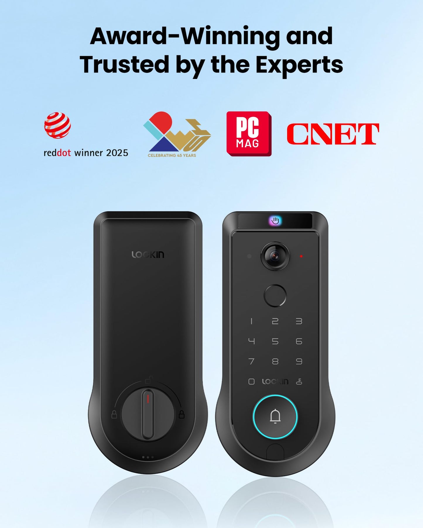 Lockin Veno Pro - All-in-One Smart Lock for Front Door - Palm Vein & Fingerprint Keyless Entry - 2K 180° Video, WiFi, Motion Sensor, 32GB Storage - No Monthly Fee