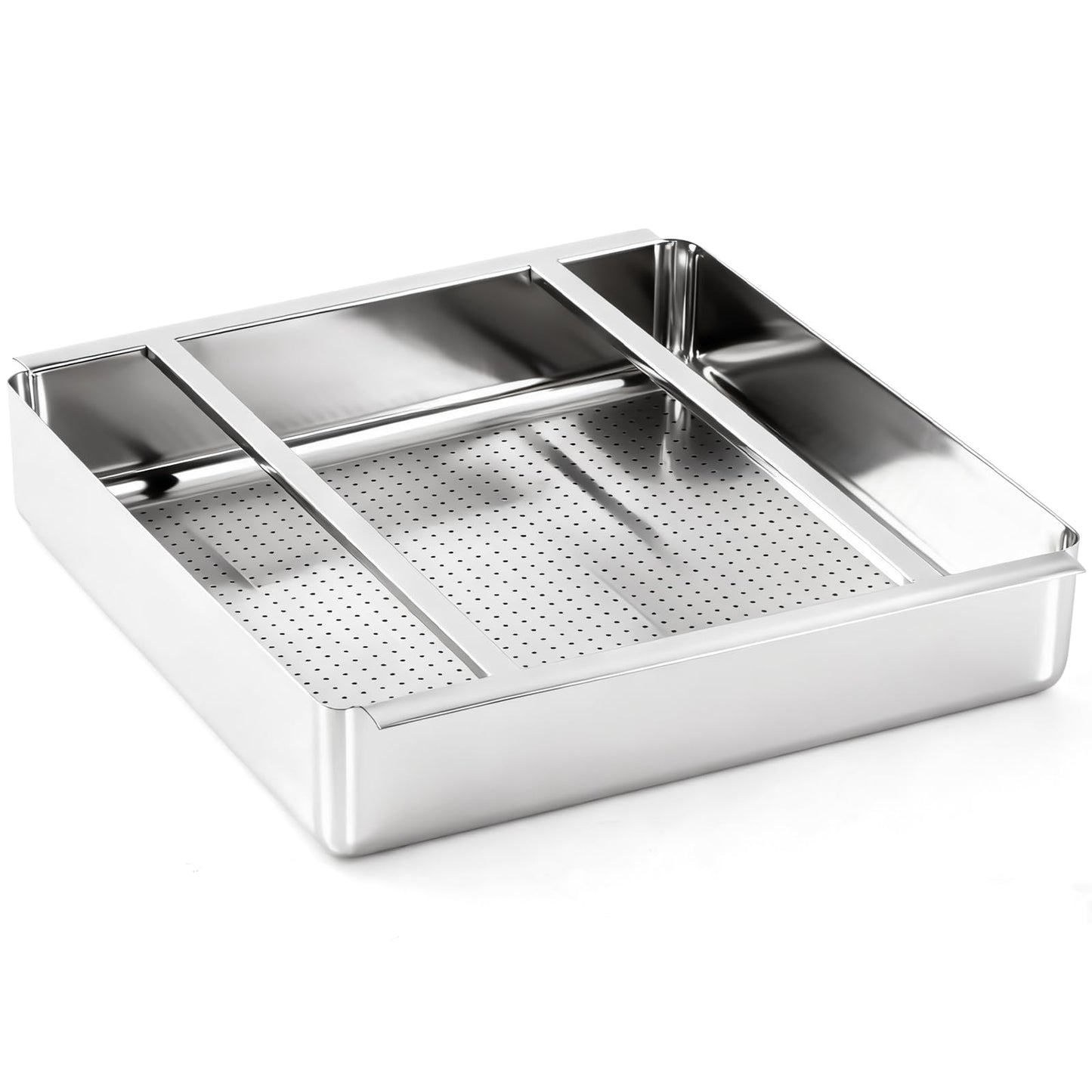 Tuanse Commercial Pre Rinse Basket for Restaurant Sink 19.5 x 19.5 x 4 Inch Heavy Duty Stainless Steel Sink Strainer Basket with Slides Large Capacity Food Waste for Dishwashing Station Kitchen