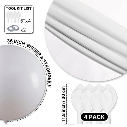 PartyWoo White Balloons 4pcs 36 Inch Extra Large Big Jumbo Giant Matte White Latex Helium Balloons for Wedding Bridal Graduation Engagement Baby Shower Birthday Tea Party Decorations White-Y13