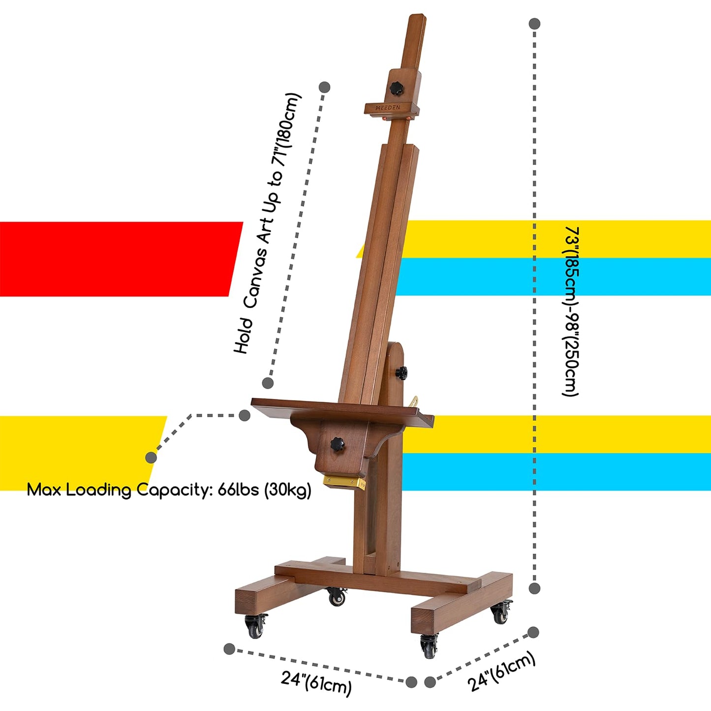 MEEDEN Extra Large Painting Easel: Solid Beech Wood Artist Studio Easel - Professional Art Easel Stand for Adults - Adjustable Movable Tilting Easels for Canvas up to 71"
