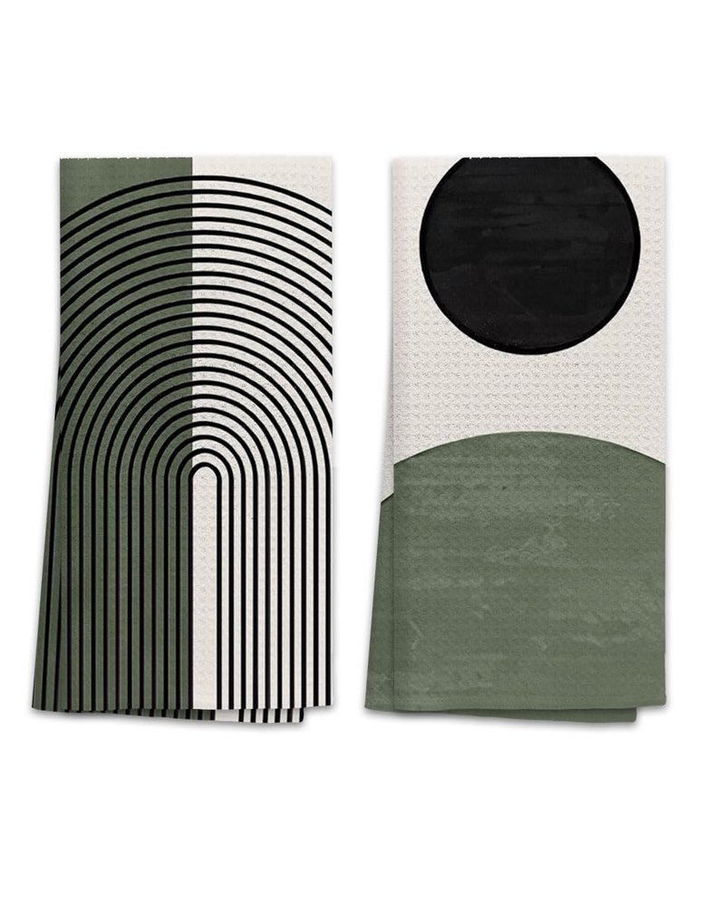 OHSUL Boho Kitchen Towels, Green Decorative Hand Towels, Bohemian Style Kitchen Bath Decor, Dish Tea Hand Towels for Home Use 16x24 Inch (Dark Green)