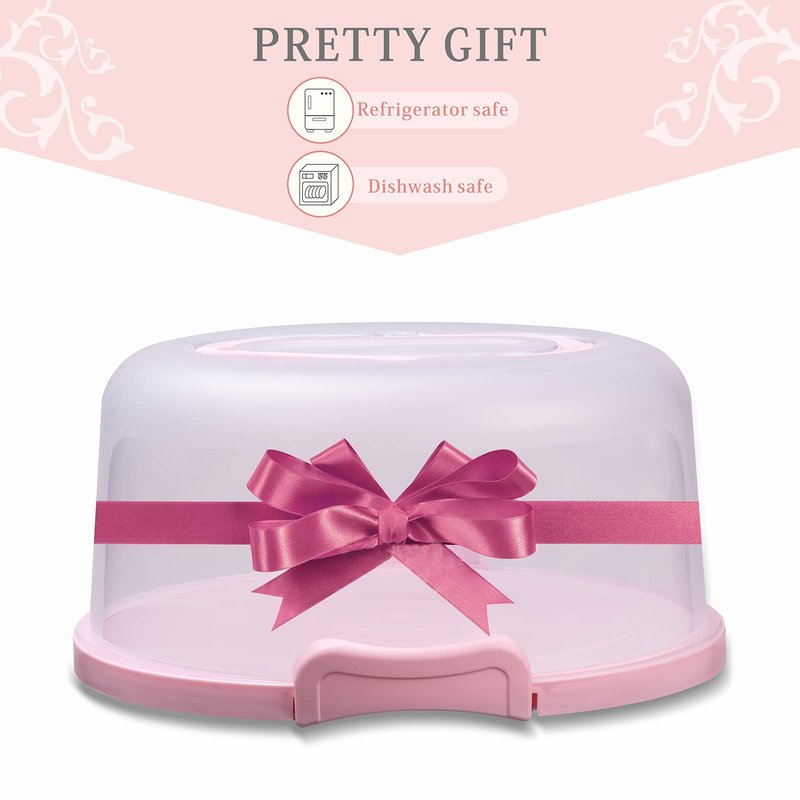 SETLUX 10in Plastic Cake Carrier with Handle, Round Cake Holder with Lid Pink Cake Container for 6in/8in/10in Cake(white)