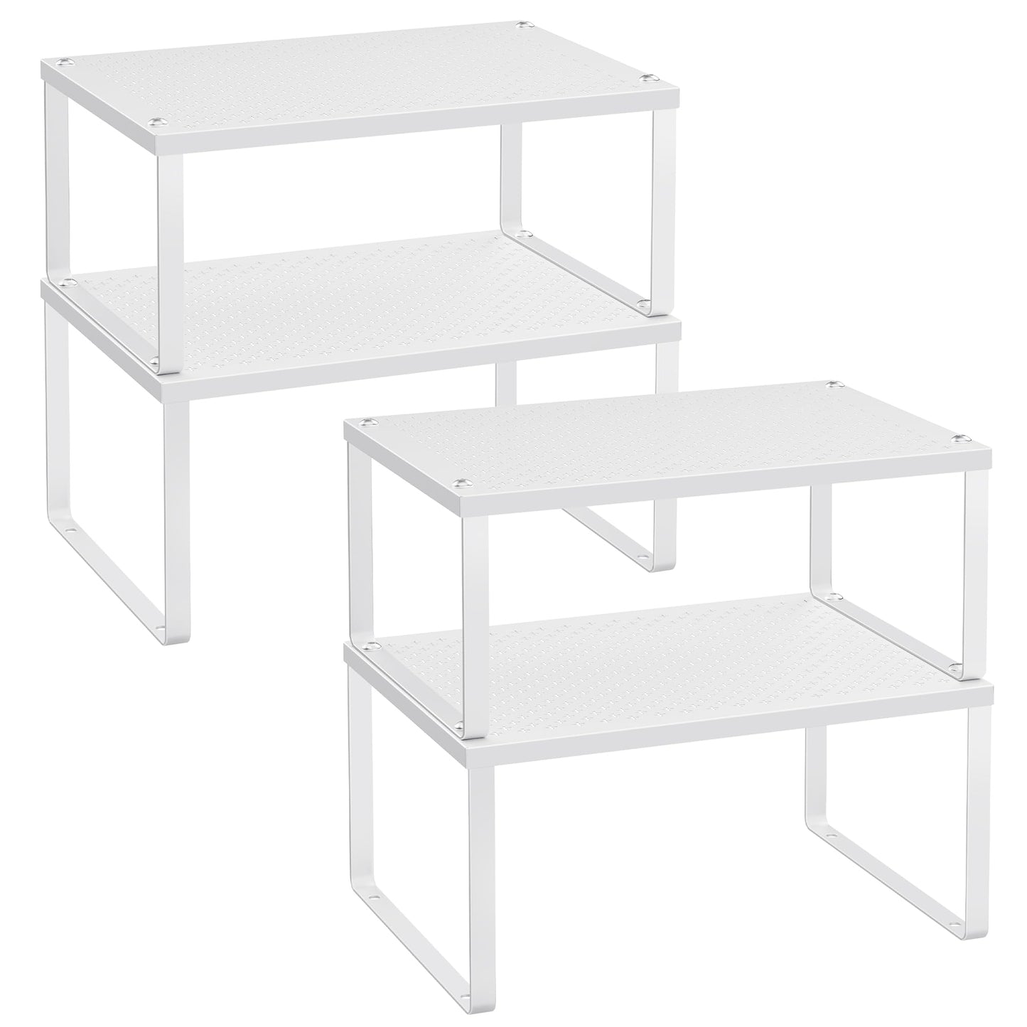 SONGMICS Spice Racks, Set of 2 Metal Cabinet Shelf Organizers, Countertop Organizers, Shelf Risers, Stackable, Expandable, Silver UKCS01SV