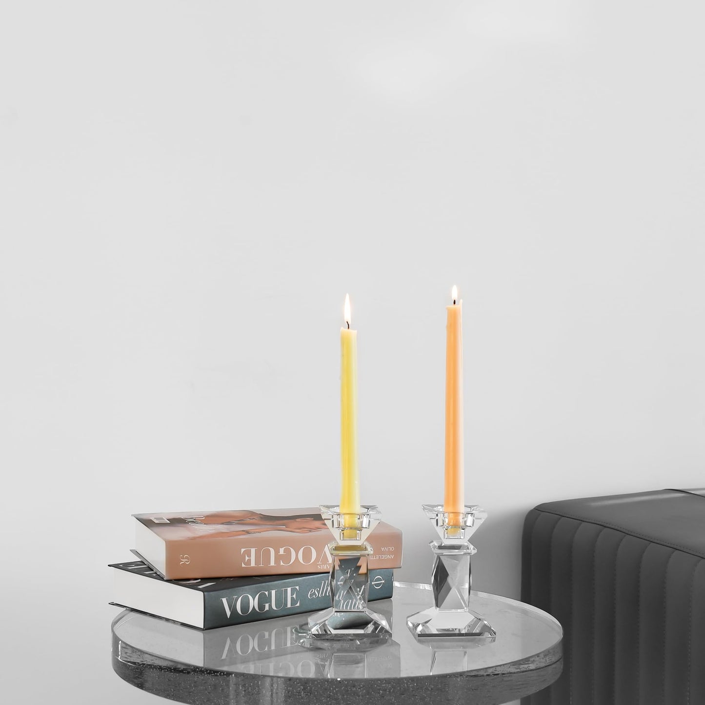 DONOUCLS Crystal Candle Holders Pack of 2, Clear Crystal Taper Candlesticks Holders, Table Centerpiece Home Decor for Wedding, Dining, Party(4.9in Tall)