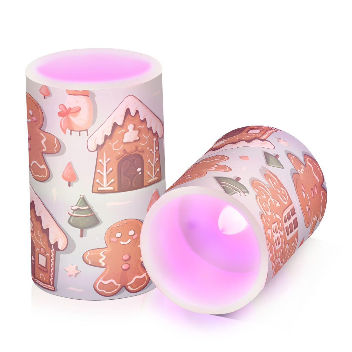 ALAZA Christmas Gingerbread House Flickering Flameless Candles Battery Operated with Remote Timer,Tea Light Candles LED Pillar Votive Candles Set of 2 for Outdoor Indoor Decorations