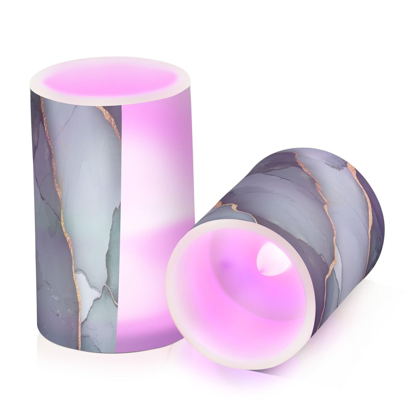 Flameless Pillar Candles Battery Powered Flameless Candle Lantern for Outdoor Marble Green Grey