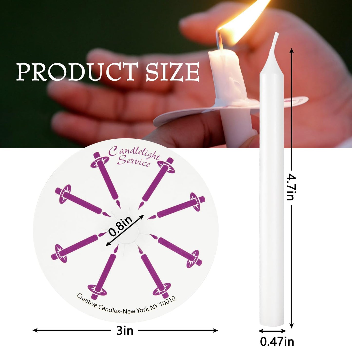 Grcdoyvl 200 White Church Candles with Drip Protectors for Devotional Candlelight Vigil Service, Box of 200 Candles, Unscented White 5" H X 1/2" D, No Smoke