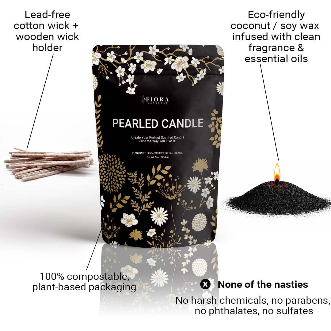 Fiora Naturals Pearled Candle Sand with Wicks – 1 Lb Sand Wax Beads & 20 Cotton Wicks – DIY Refillable Candle Making Kit, Long-Lasting, Smoke-Free, Clean Burning Snow Candles