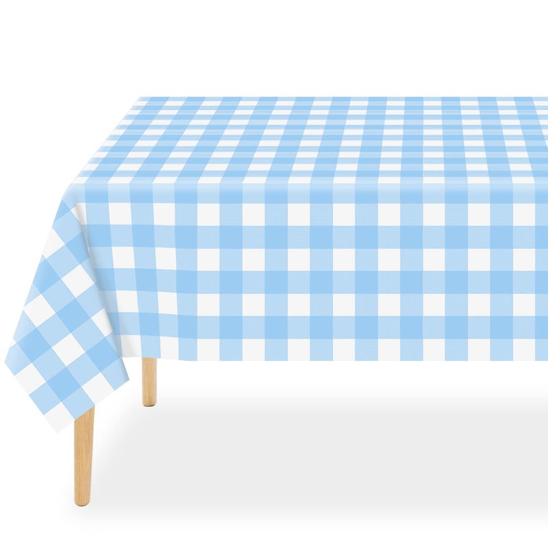 QIKSION Light Blue Gingham Tablecloth Disposable 12 Pack, 54 x 108 Inch Blue and White Checkered Table Cloth for Baby Shower, Easter Decorations, Birthday Party, Rectangle, Plastic Table Cover