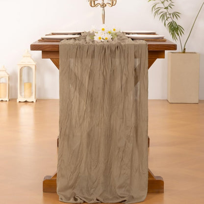 Socomi 15pcs Nude Brown Cheesecloth Table Runner Valentine's Day Boho Rustic Gauze 120 inch 10FT Cheese Cloth Runner for Wedding Party Baby Shower Birthday Home Decor Holiday Decorations