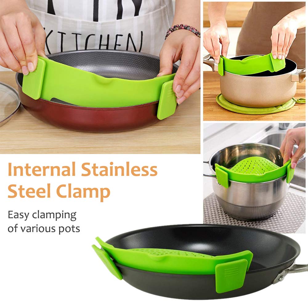 YEVIOR Clip on Strainer for All Pots Pan,Silicone Pasta Strainer Kitchen Gadgets,Collapsible Colander for Noodle,Vegetables,Fruit,Spaghetti (Grey)