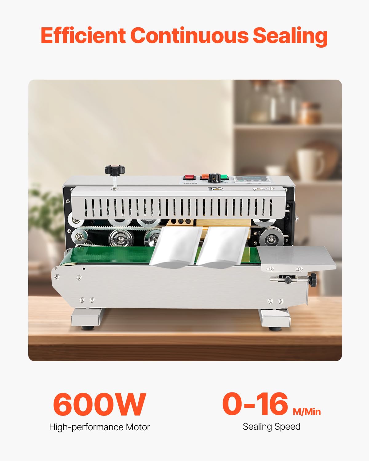 VEVOR Continuous Bag Band Sealing Machine, 0.24-0.47 in/6-12 mm Seal Width, Horizontal Band Sealer Machine with Digital Temperature Control Stainless Steel Bag Sealer for 0.02-0.8 mm Plastic Bag Film