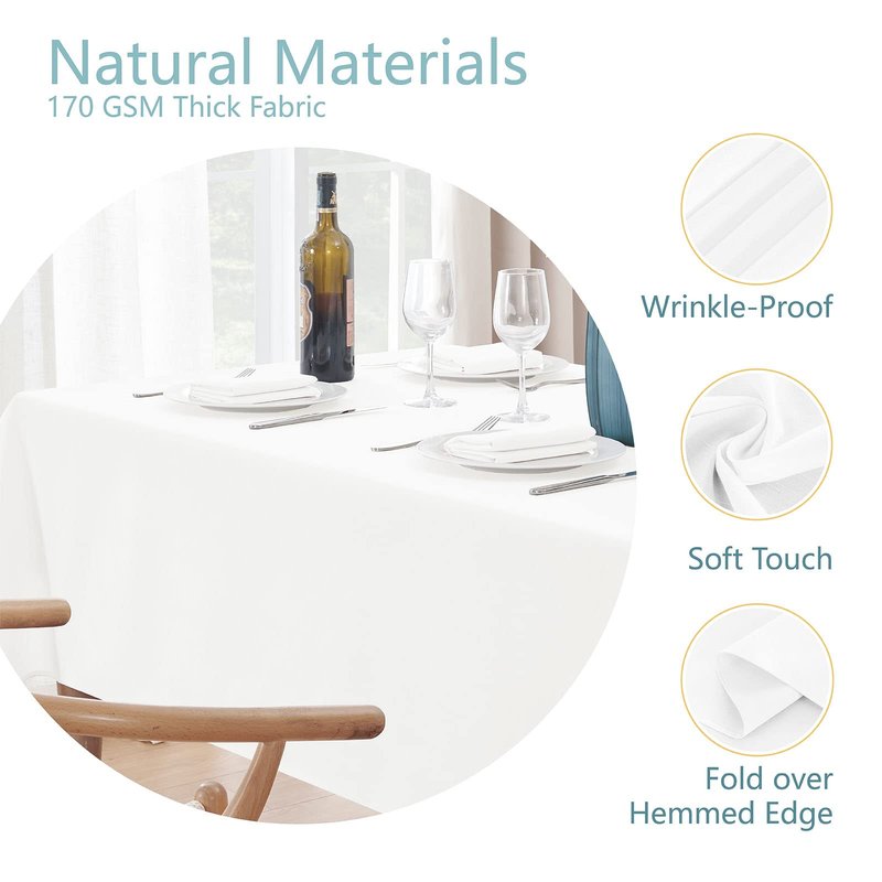 Veblandy Rectangle 10 Feet Tablecloth 60x144 inch Linen Textured Table Cloth Stain and Wrinkle Resistant Washable Polyester, Decorative Table Cover Waterproof for Dining, Buffet and Camping, White