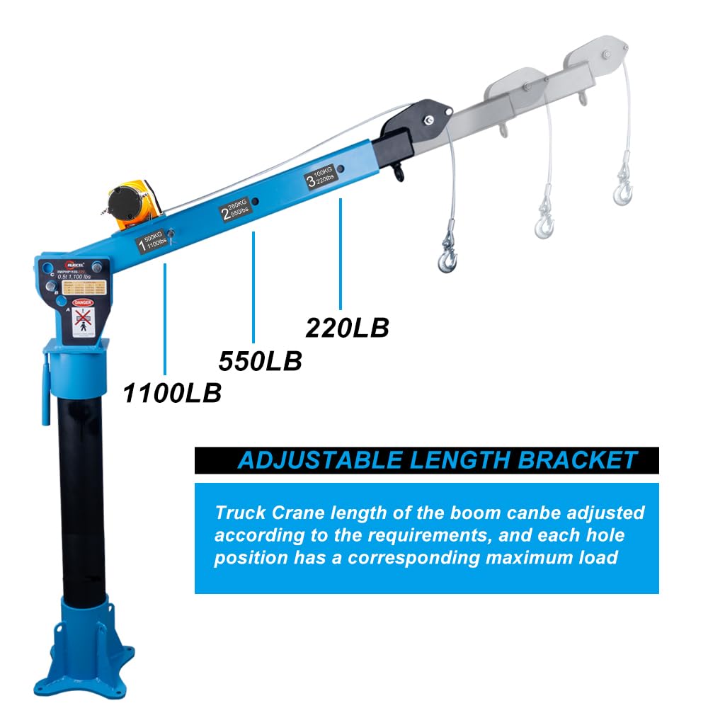 Pismire 1100lb Folding Truck Jib Crane with 3500lb 12V Electric Winch - 360° Swivel, Dual Remote (Infrared + Wired), Painted Steel for Pickup Trucks，Blue