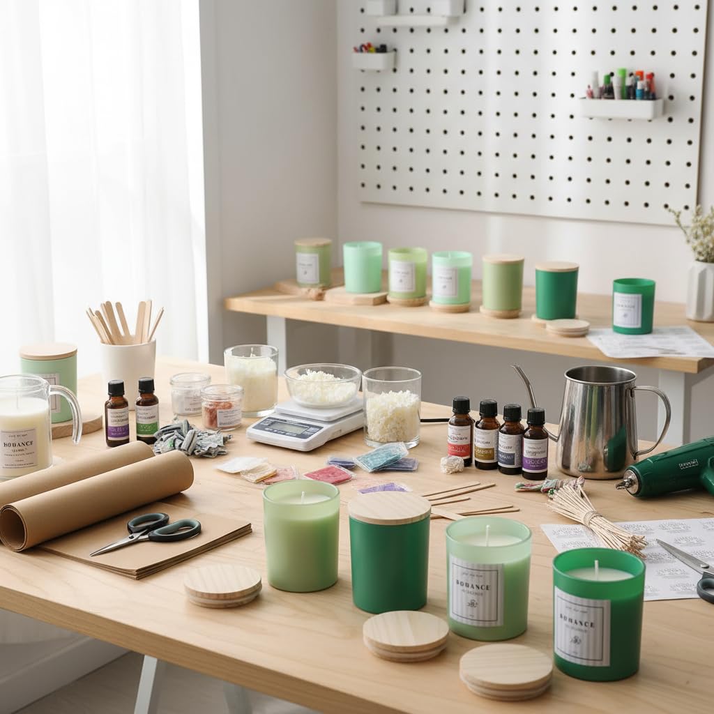 12Pcs Assorted Green Candle Jars for Making Candles, 10oz Empty Candle Jars with Bamboo Lids and Labels, Glass Candle Jar for Candle Making Supplies, Candle Containers for DIY Gifts