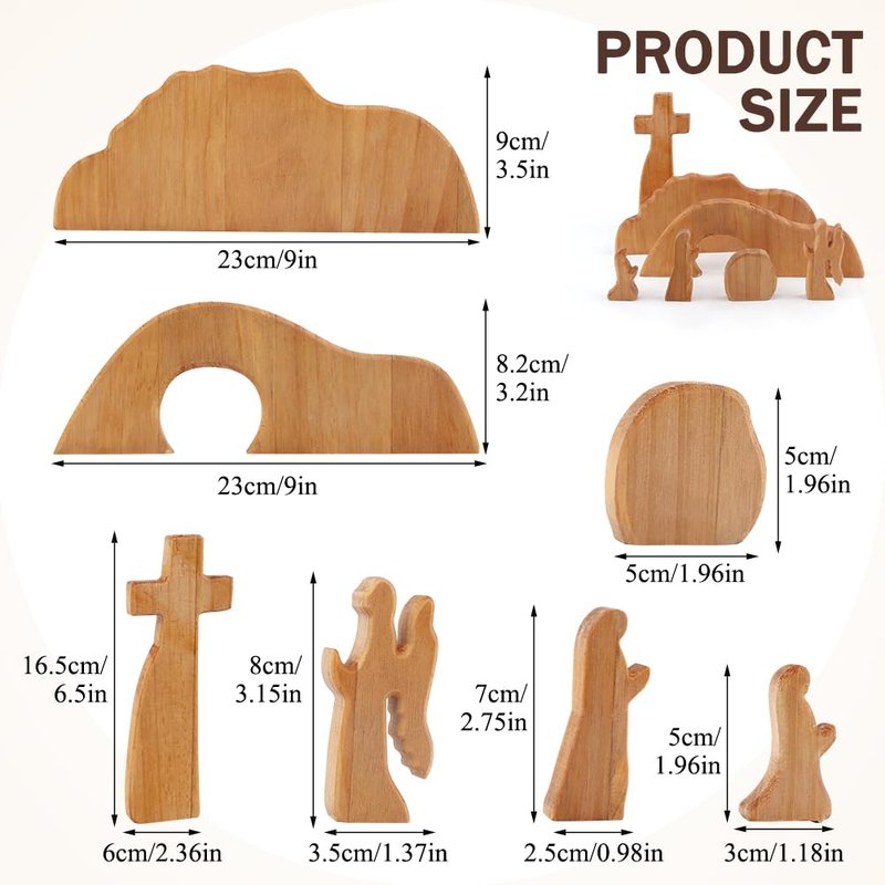YOSINXU Empty Tomb Easter Scene and Christian Cross Decoration, Wooden Easter Resurrection Scene Cross Jesus Tomb Tray Set, Easter Decor for Religious Home Office Tabletop Christian Gifts