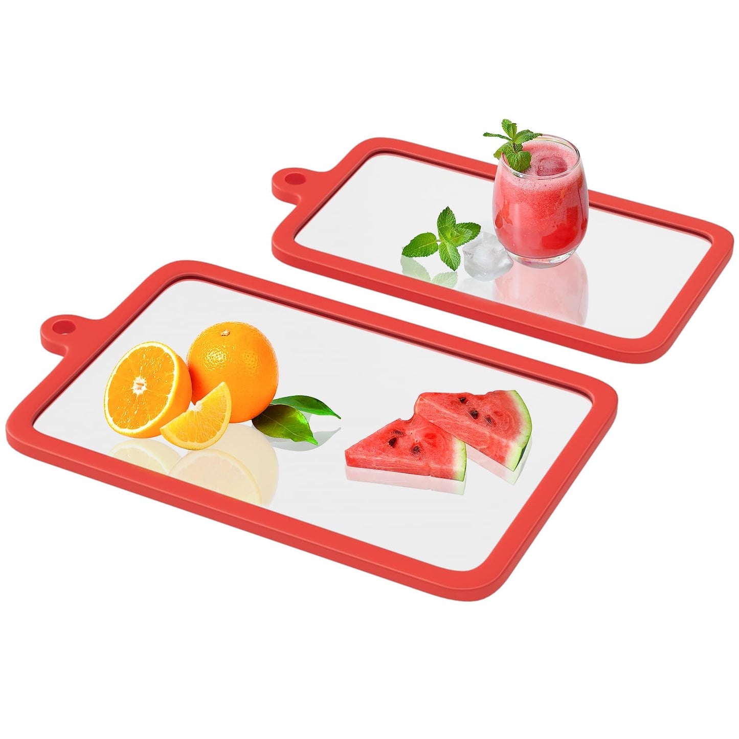 Freshmage 2Pcs Tempered Glass Cutting Boards for Kitchen, Glass Cutting Board Set (10"x6" & 12"x8") with Non-Slip Silicone Edges and Hanging Hole, Clear Cutting Board for Countertop & Everyday Prep